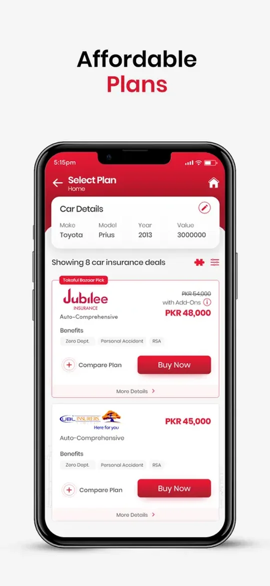 Takaful Bazaar screen 2